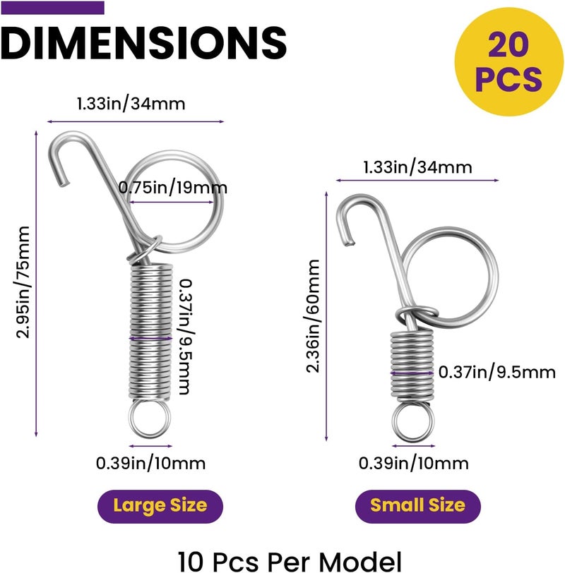 Catuy 20Pcs Pet Cage Door Spring Latches, Small & Large Sizes, Heavy-Duty Metal Finger Hooks for Fixing Pet Cage Door - Image 2